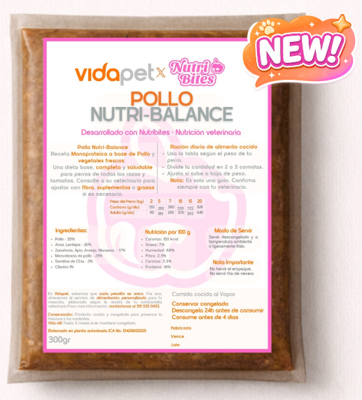 Empaque oficial de Pollo Nutri-Balance de Vidapet